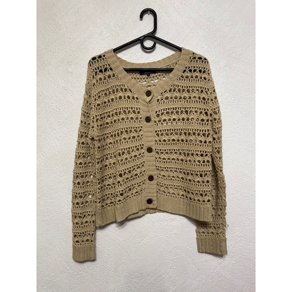 J. Valentine Tops - Valentine Large Crotchet Knit Cardigan Top Women's Beige Tan Cream Versatile Vtg